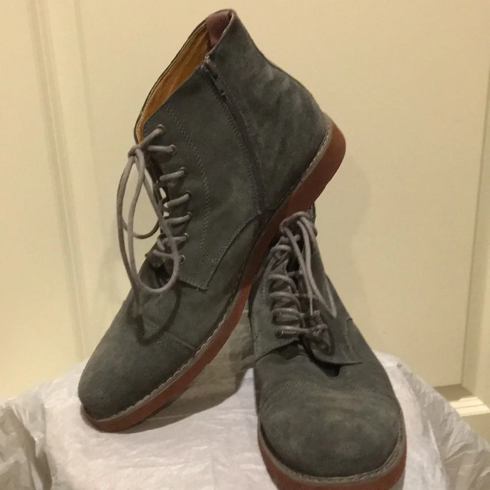 GBX mens Suede/leather Lace Up ankle combat shoe boot Side Zip size 13 grey